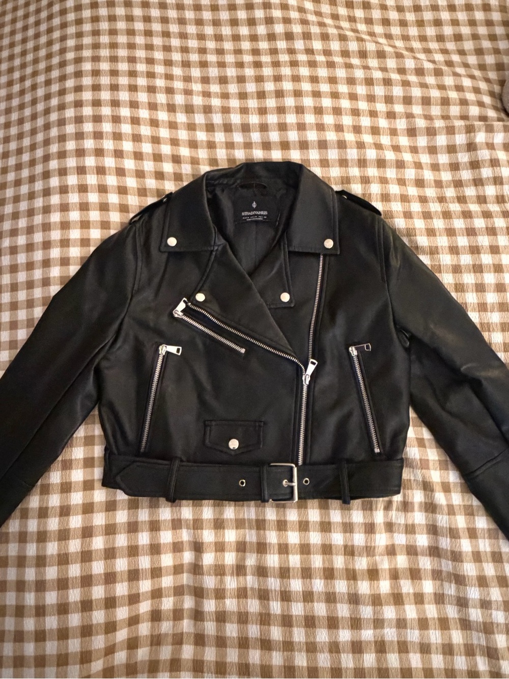 Stradivarius Classic Black Moto Jacket with Belt